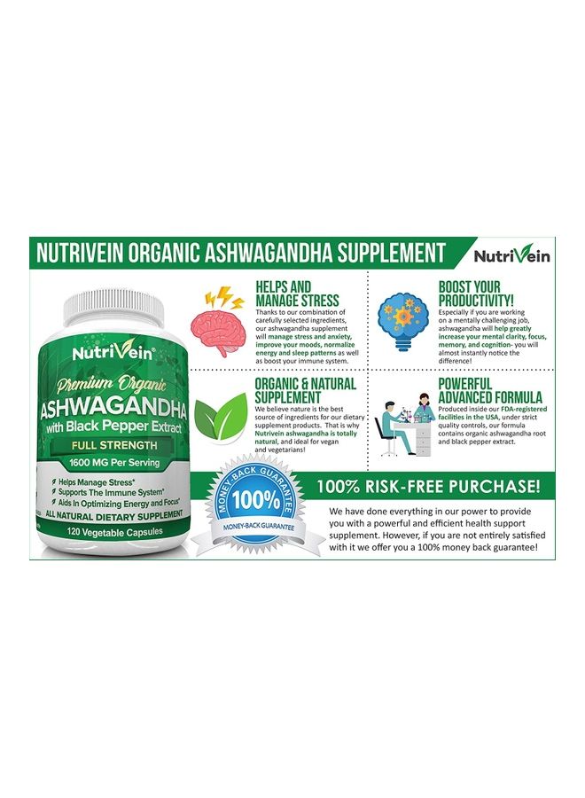 Nutrivein - Premium Organic Ashwagandha With Black Pepper Extract 1600mg - Image 1