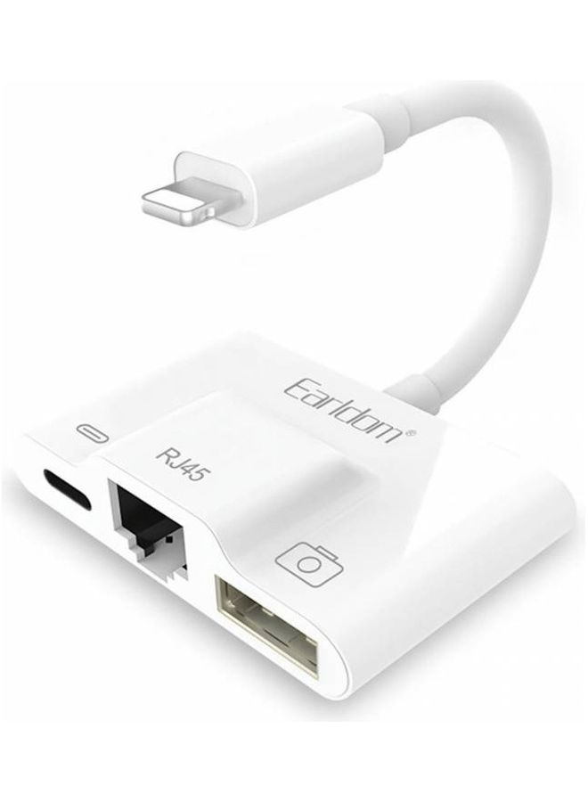 Earldom - 3-In1 Plug Adapter Lightning RJ45 + USB 3.0 OTG White - Image 1