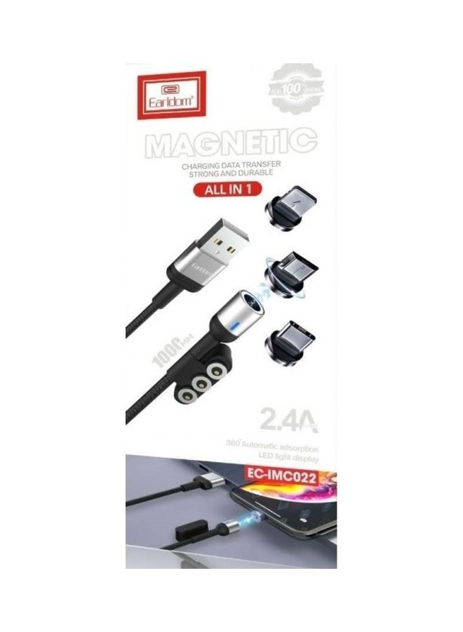 أيرلدوم كابل مغناطيسي للشحن  ونقل البيانات الكل في واحد أسود - Image 1