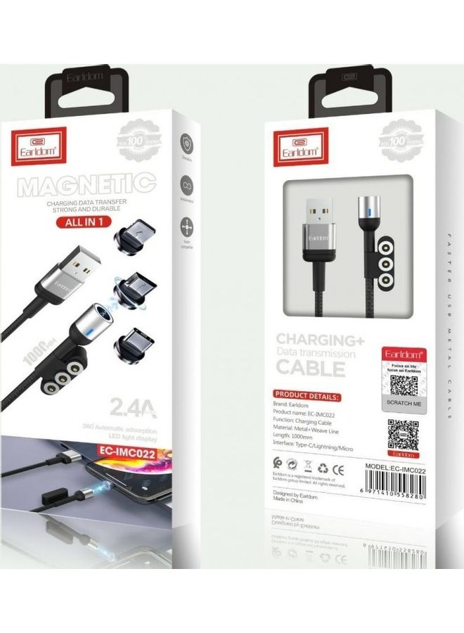 أيرلدوم كابل مغناطيسي للشحن  ونقل البيانات الكل في واحد أسود - Image 2