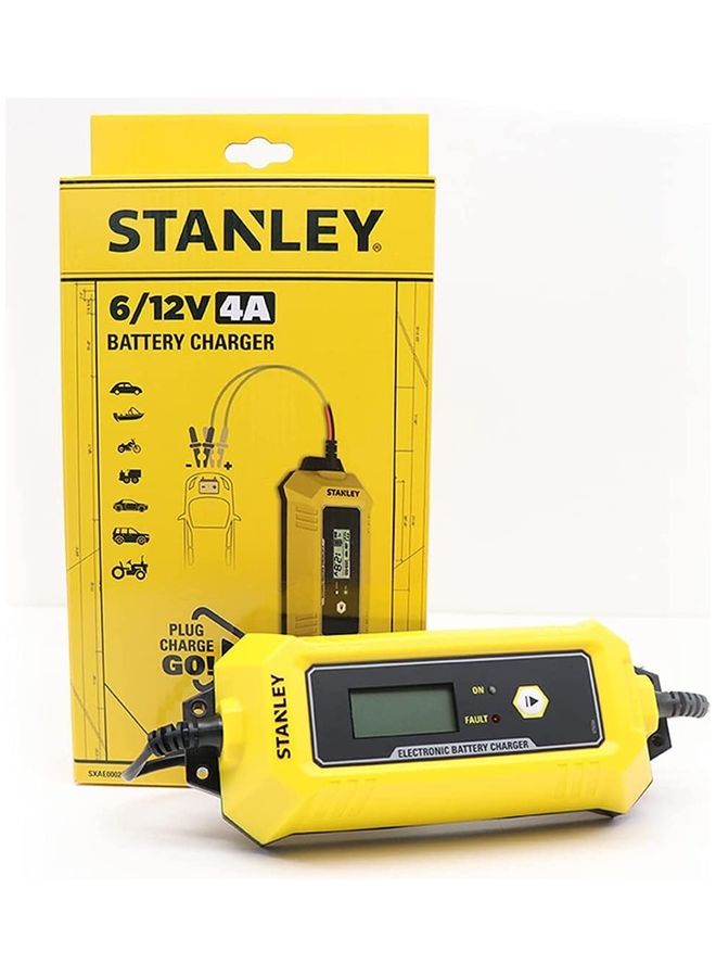 Stanley 6V/12V – 4AMP Battery Charger with Clip Connector  - Image 1