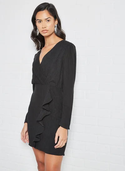 MANGO Ruffle Detail Dress Black