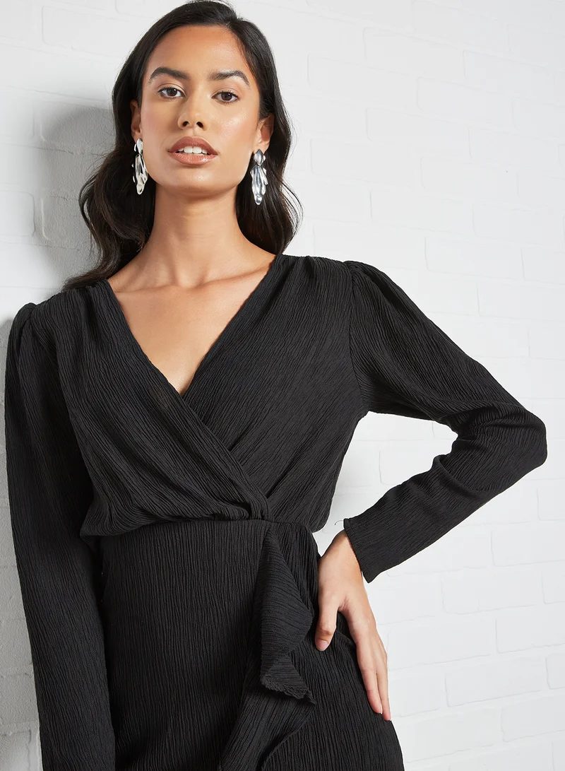 MANGO Ruffle Detail Dress Black