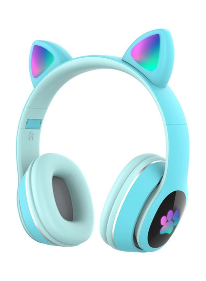 BT5.0 Wireless Foldable Colourful LED Light Cat Ear Headphones with Mic Green