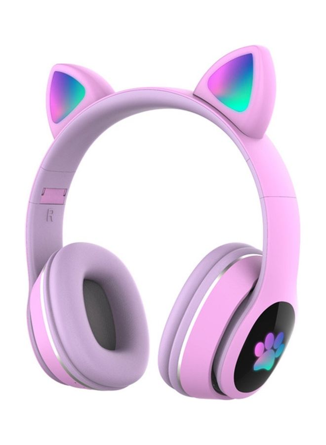 BT5.0 Wireless Foldable Colourful LED Light Cat Ear Headphones with Mic Purple