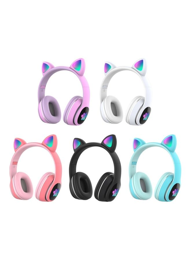 BT5.0 Wireless Foldable Colourful LED Light Cat Ear Headphones with Mic White - Image 2