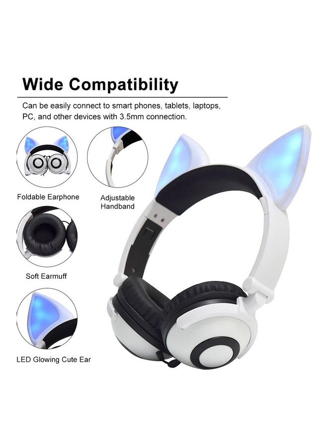 Generic - Foldable Fox Ear Flashing LED Lights Headphones White - Image 1