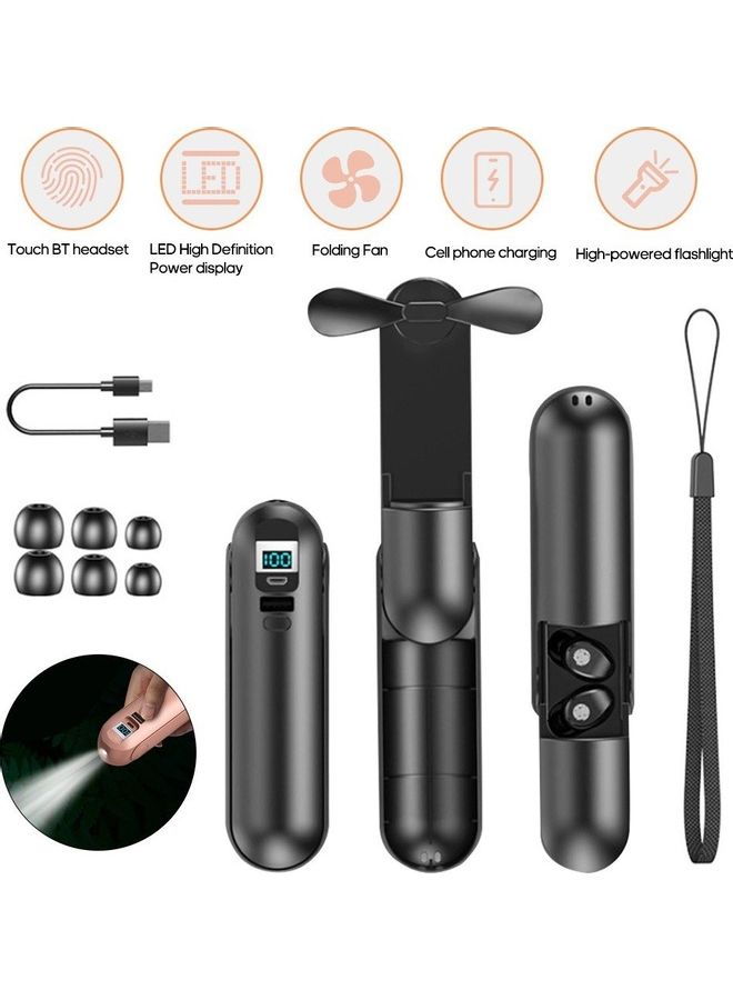 سماعة رأس ستيريو لاسلكية حقيقية F7 BT5.0 أسود