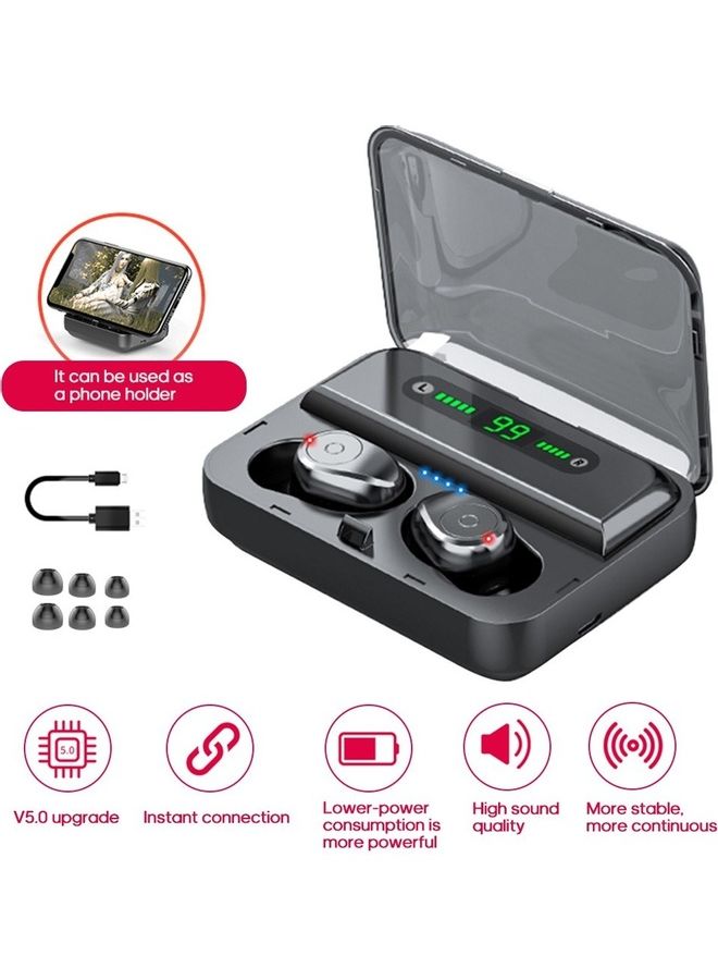 سماعة رأس بخاصية ستيريو لاسلكية حقيقية F9 تعمل بتقنية البلوتوث 5.0 أسود - Image 1
