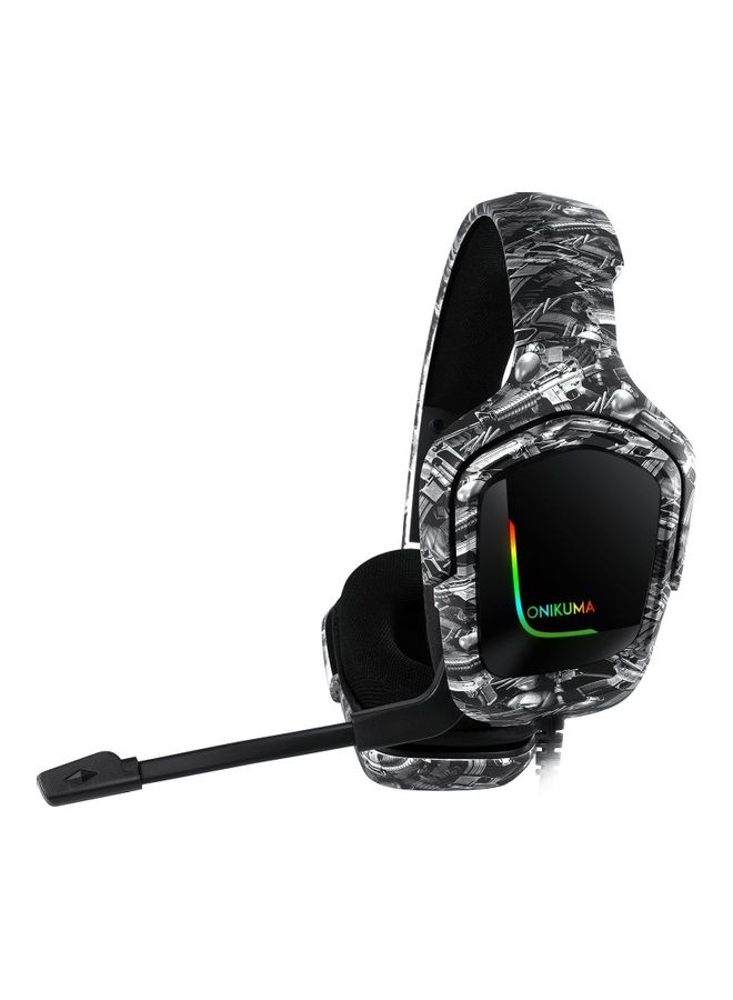 أونيكوما سماعة رأس سلكية للألعاب بتصميم رياضي يغطي الأذن مزودة بميكروفون وجهاز تحكم في مستوى الصوت نقشة مموهة كالزي العسكري بلون رمادي - Image 2