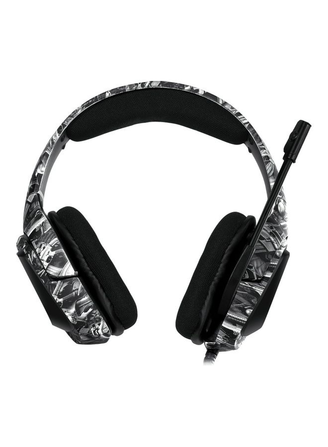 أونيكوما سماعة رأس سلكية للألعاب بتصميم رياضي يغطي الأذن مزودة بميكروفون وجهاز تحكم في مستوى الصوت نقشة مموهة كالزي العسكري بلون رمادي - Image 3