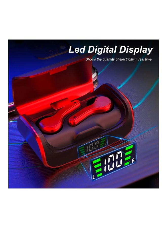 R28 BT5.0 Wireless IPX5 Waterproof Earphones With Digital Display Charger Box Red/Black - Image 3