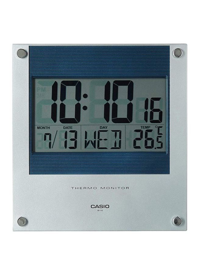 CASIO Square Shaped Digital Wall Clock Silver/Blue/Grey 236×221×25mm - Image 1