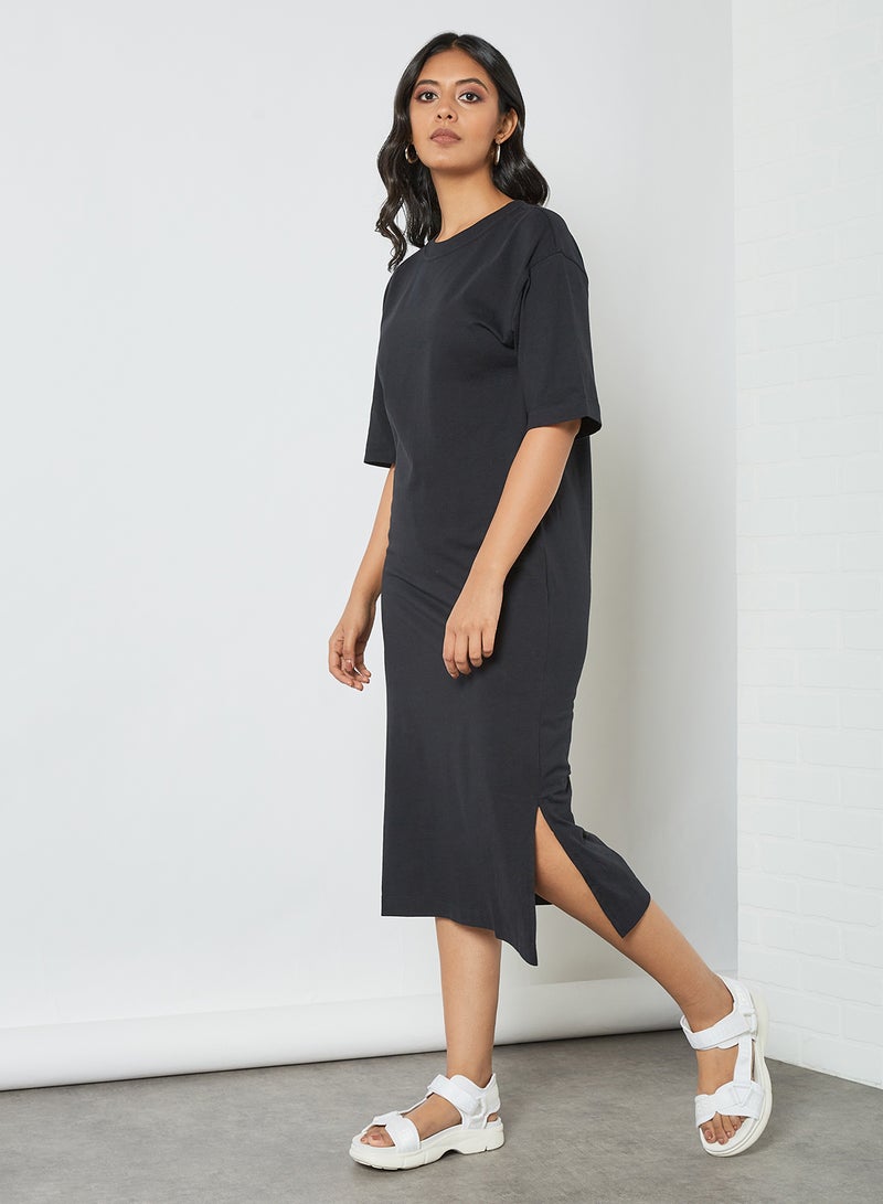 PIECES - Round Neck Midi Dress Black - Image 1