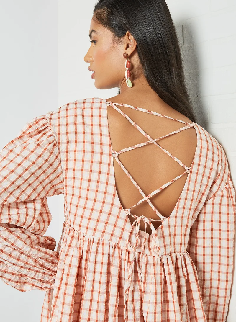 GHOSPELL Checkered Midi Dress Red