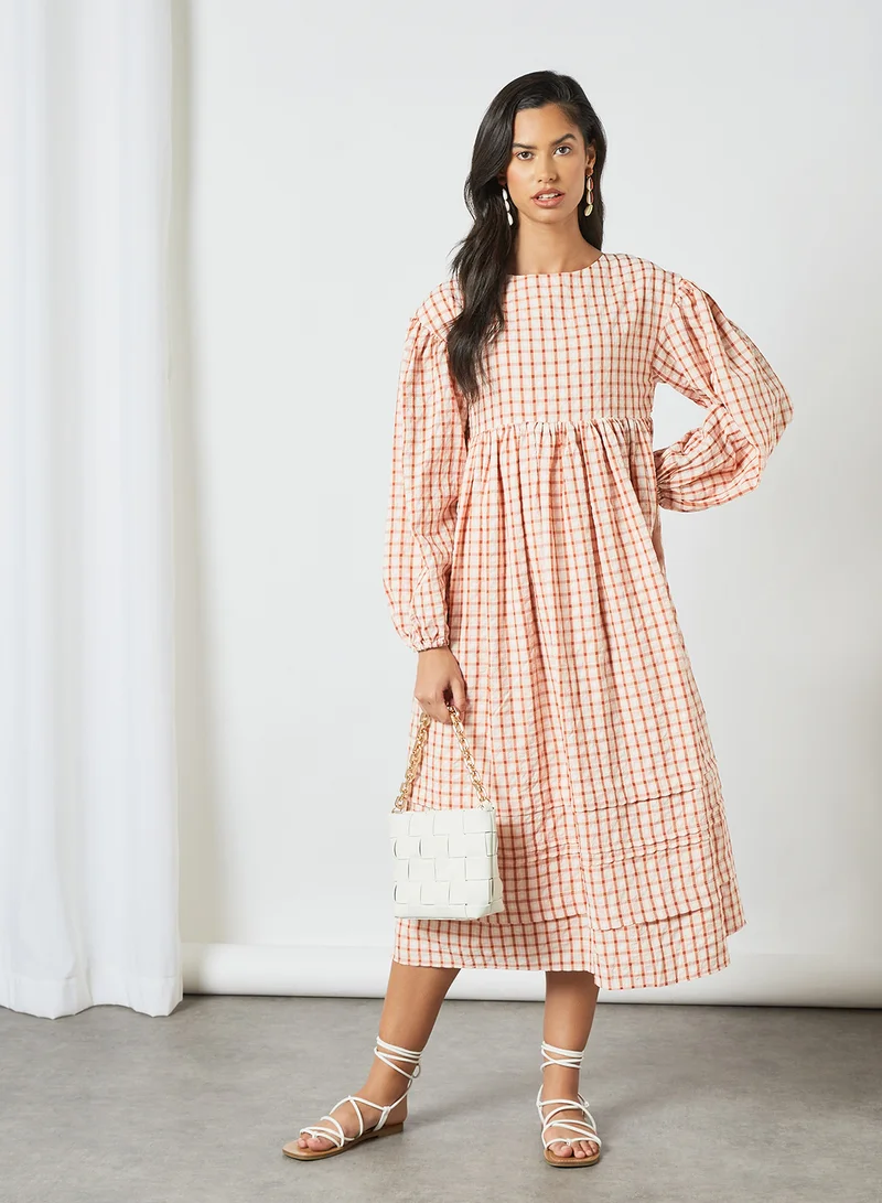 GHOSPELL Checkered Midi Dress Red