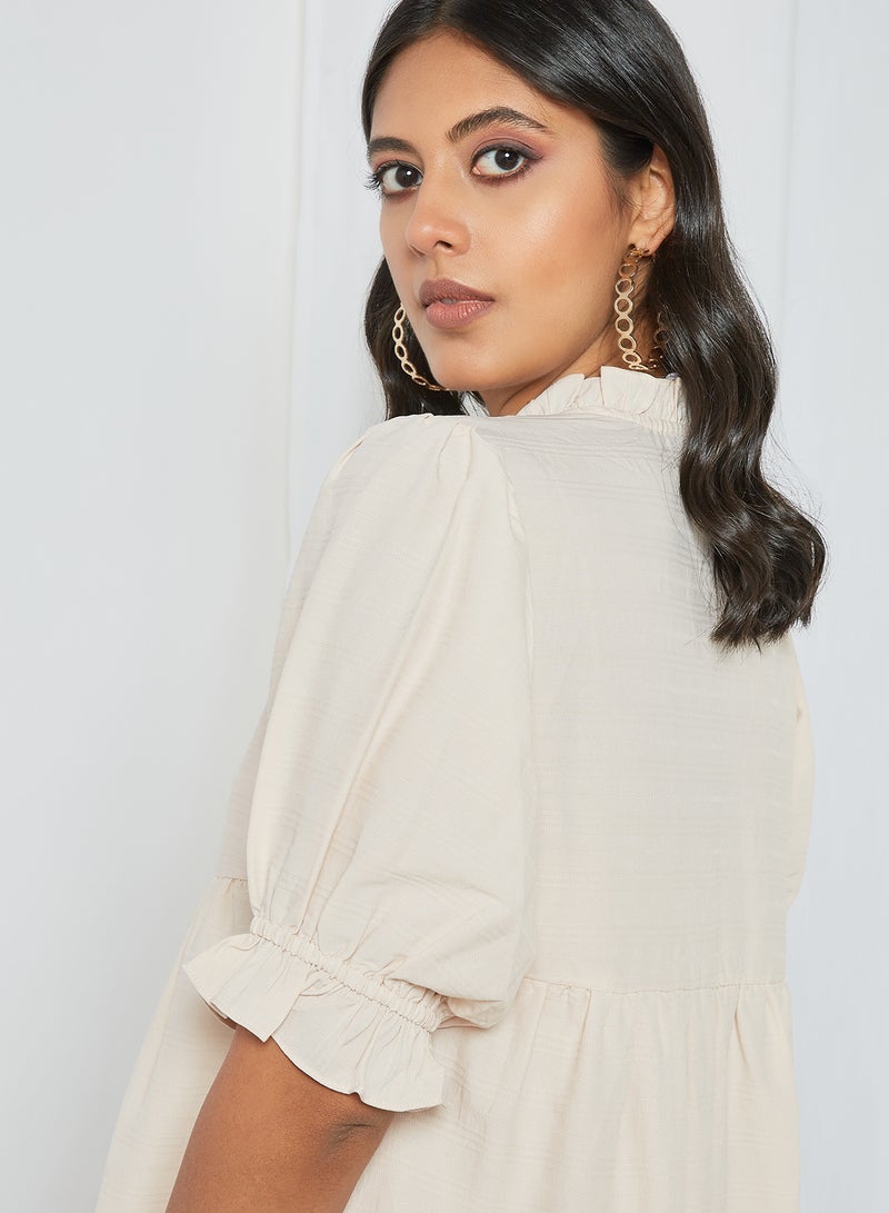 SELECTED FEMME - Tiered Button Down Dress Beige - Image 1