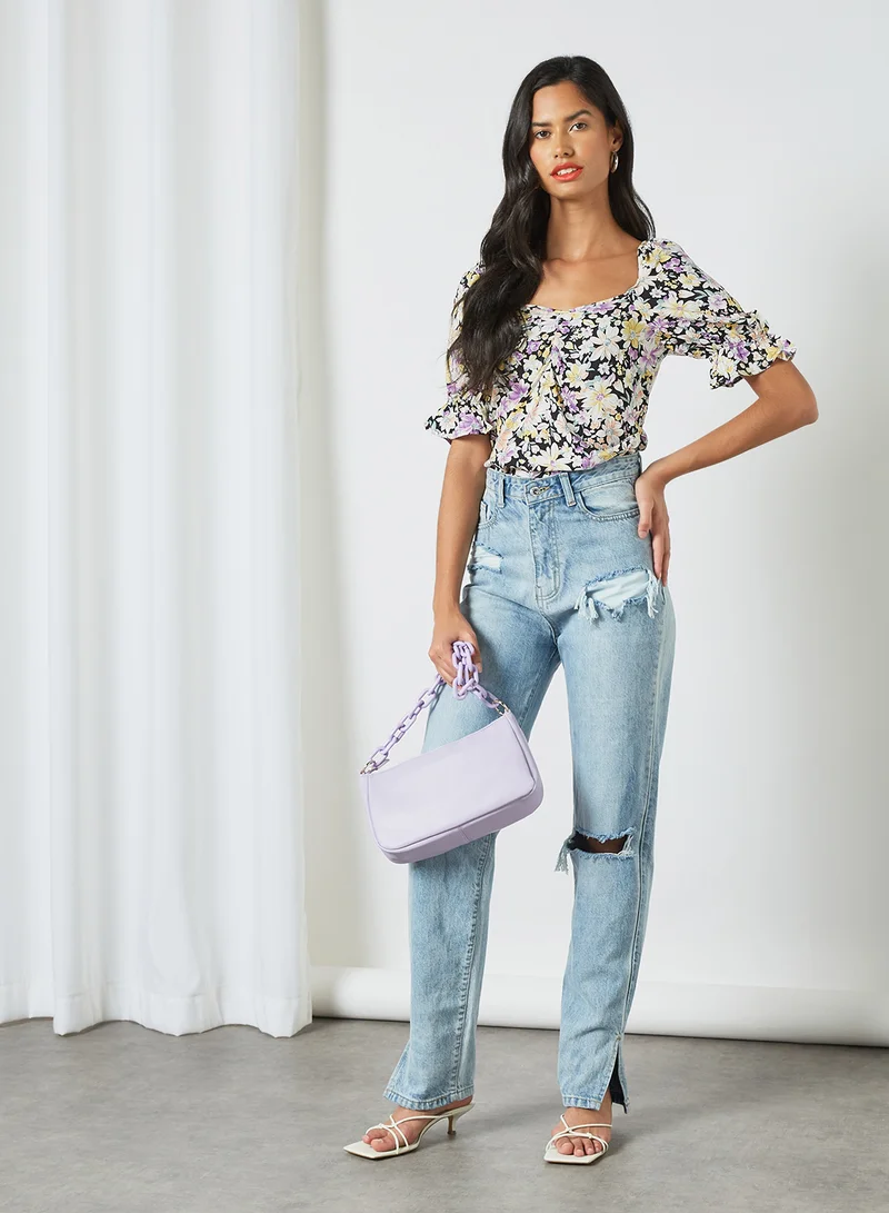 PIECES Floral Print Top Multicolour
