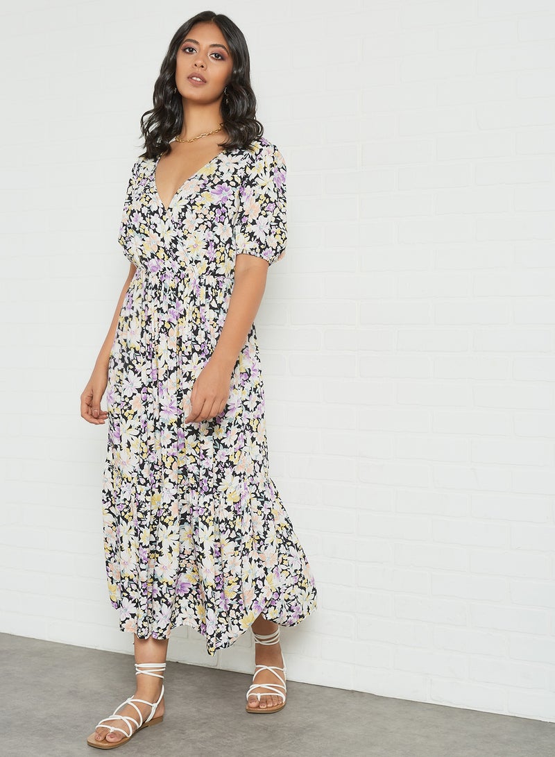 PIECES - Floral Print Midi Dress Multicolour - Image 1