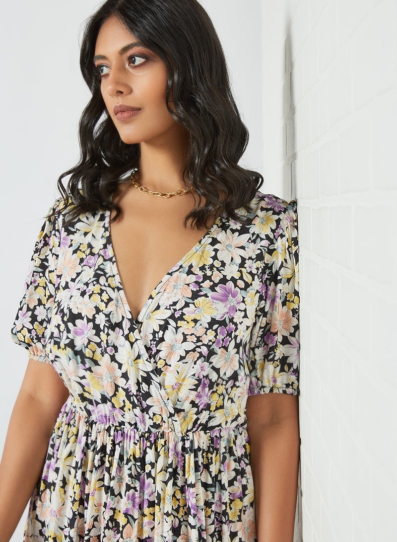 PIECES - Floral Print Midi Dress Multicolour - Image 1