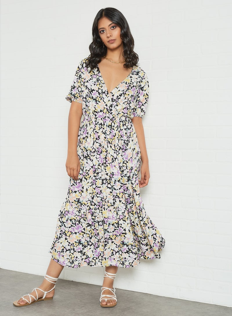 PIECES - Floral Print Midi Dress Multicolour - Image 1