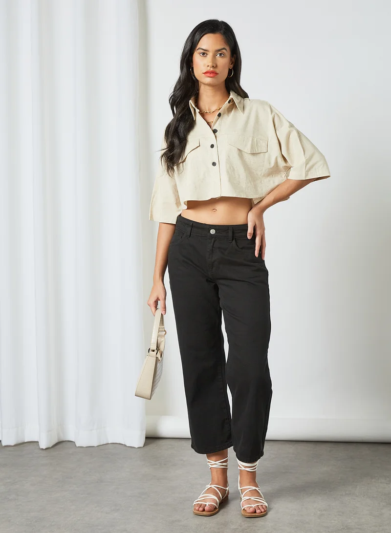 GHOSPELL Boxy Cropped Shirt Beige