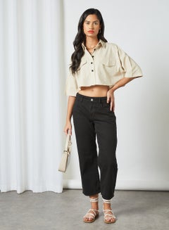 GHOSPELL Boxy Cropped Shirt Beige  - Image 2