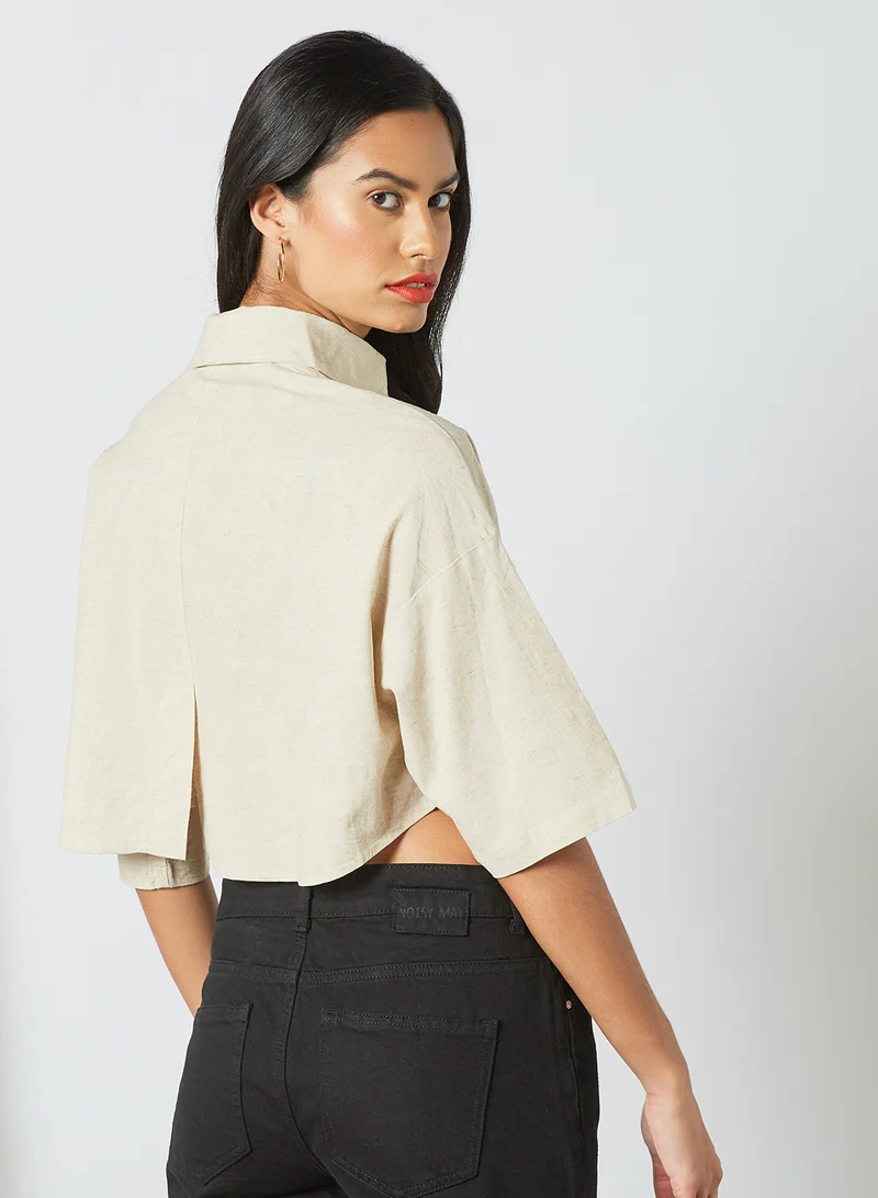 GHOSPELL Boxy Cropped Shirt Beige