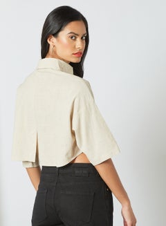 GHOSPELL Boxy Cropped Shirt Beige  - Image 4