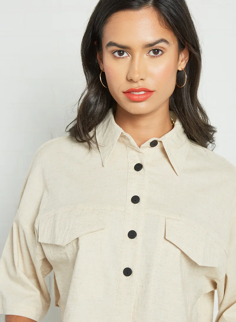 GHOSPELL Boxy Cropped Shirt Beige