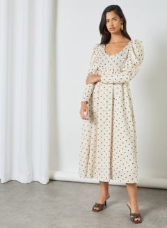 GHOSPELL All-Over Dot Print Dress Cream  - Image 1