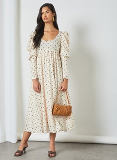 GHOSPELL All-Over Dot Print Dress Cream  - Image 2