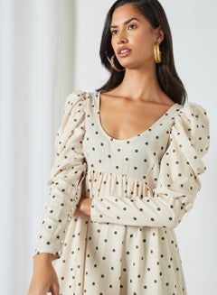 GHOSPELL All-Over Dot Print Dress Cream  - Image 4