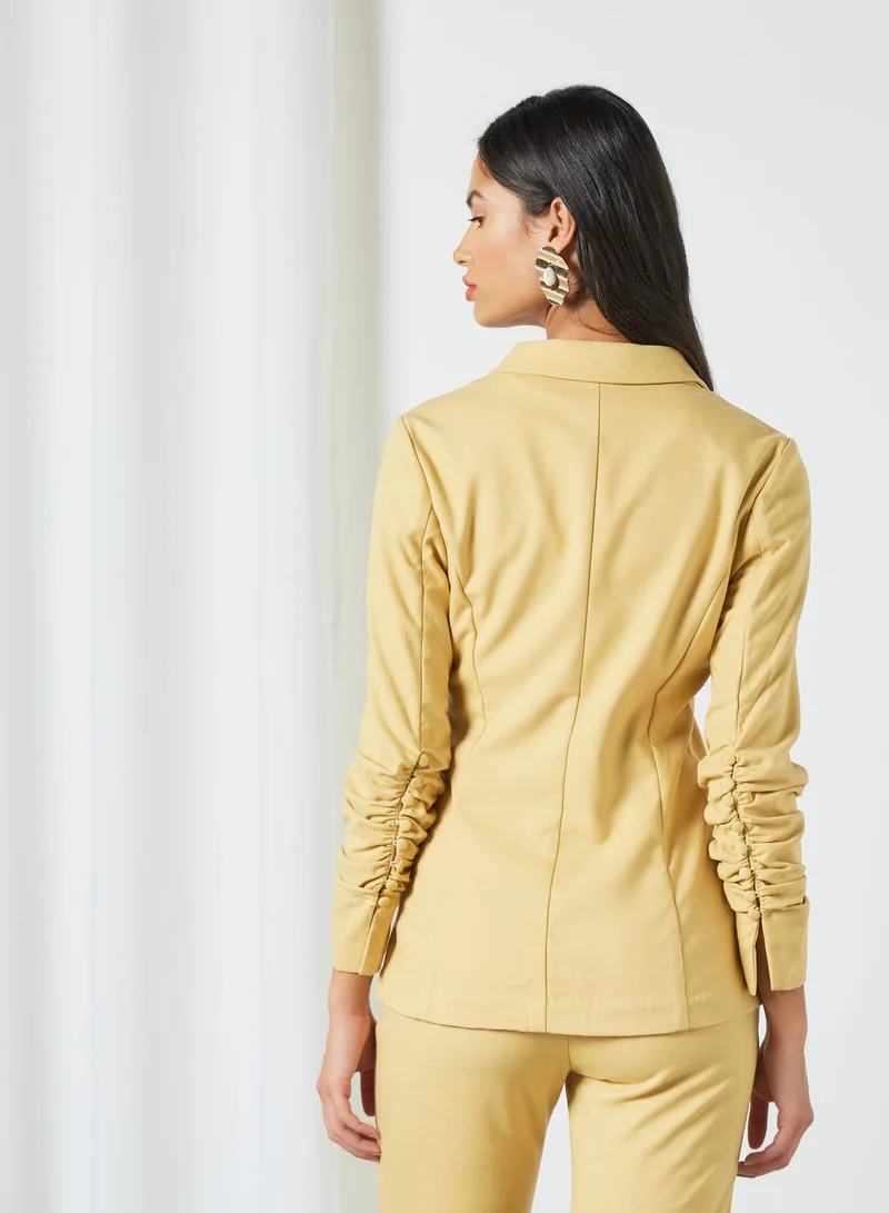 GHOSPELL Curved Front Edge Blazer Yellow