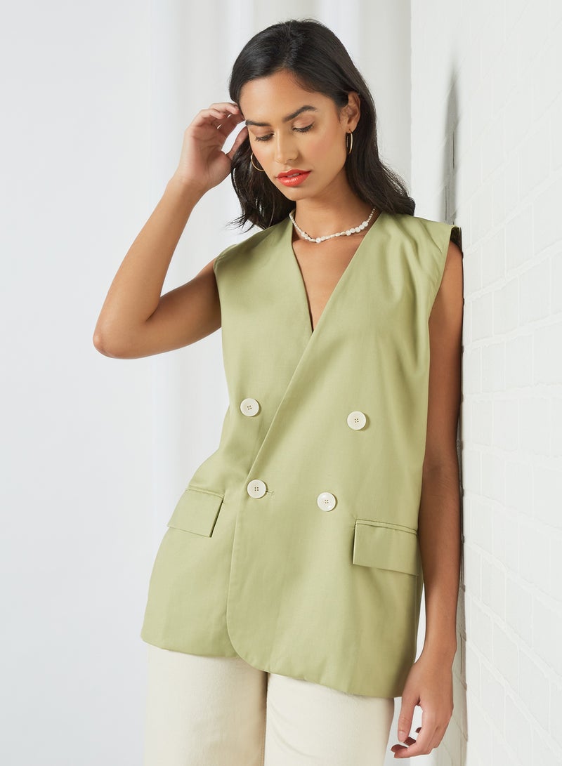 GHOSPELL - Oversized Sleeveless Blazer Green - Image 1