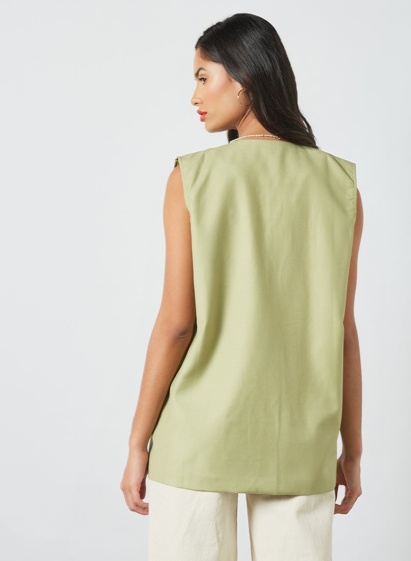 GHOSPELL - Oversized Sleeveless Blazer Green - Image 1