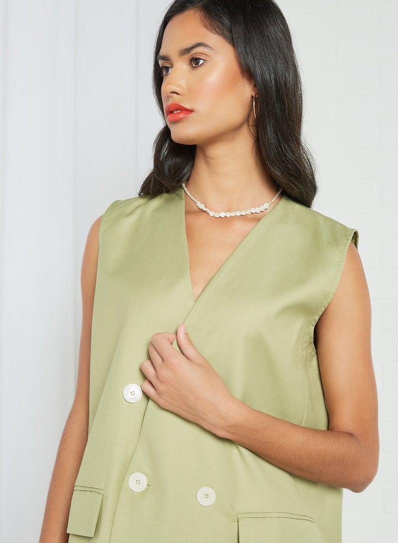 GHOSPELL - Oversized Sleeveless Blazer Green - Image 1