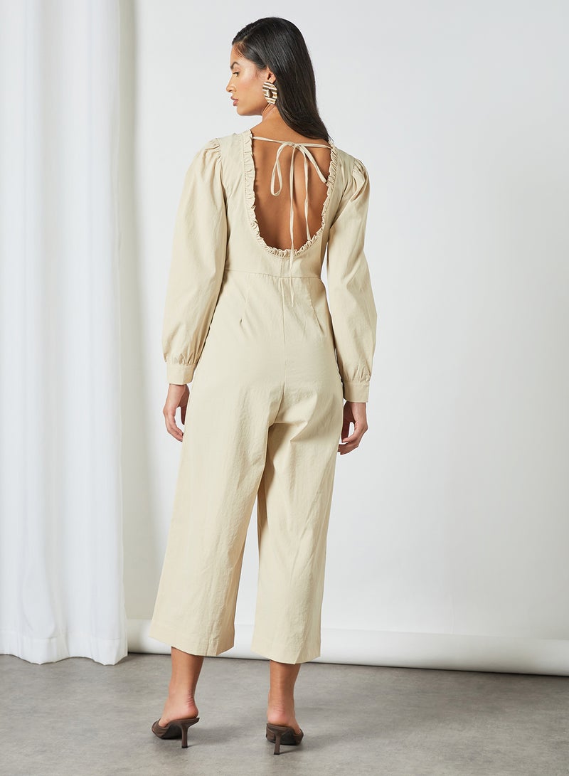 GHOSPELL - Open Back Jumpsuit Cream - Image 1