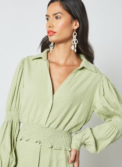 GHOSPELL Textured Shirred Top Green  - Image 1