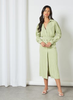 GHOSPELL Textured Shirred Top Green  - Image 2