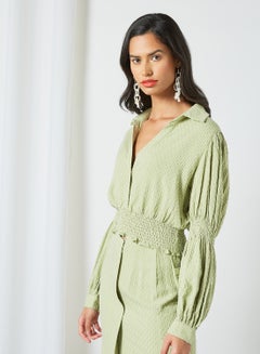 GHOSPELL Textured Shirred Top Green  - Image 3
