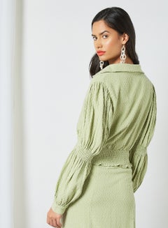 GHOSPELL Textured Shirred Top Green  - Image 4