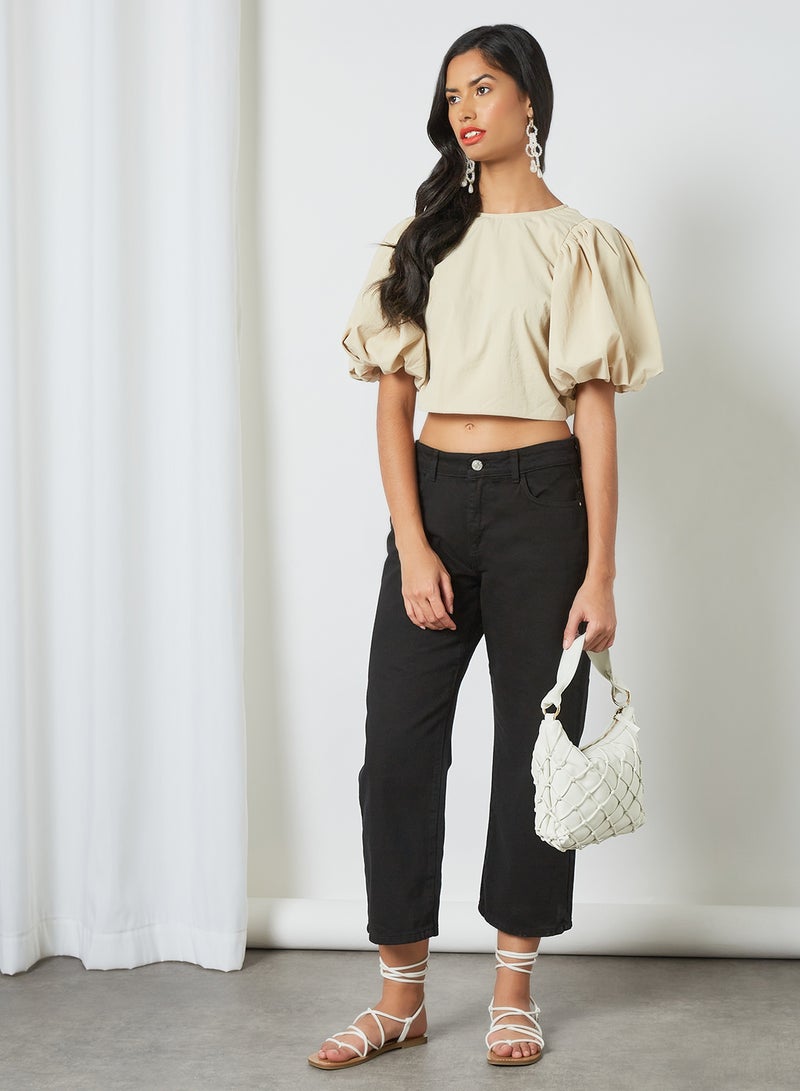 GHOSPELL - Open Back Cropped Top Cream - Image 1