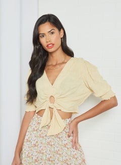 GHOSPELL Knotted Front Top Yellow  - Image 1