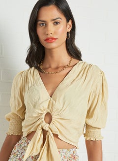 GHOSPELL Knotted Front Top Yellow  - Image 4