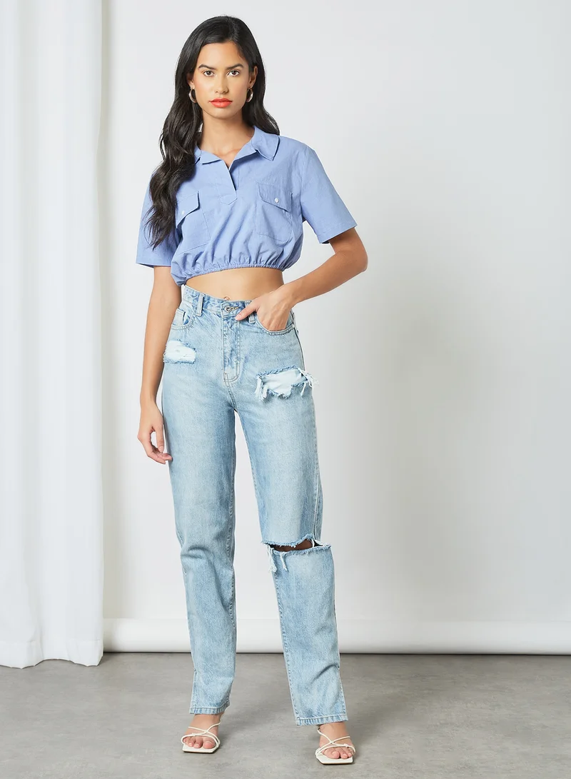 GHOSPELL Elastic Hem Crop Top