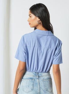 GHOSPELL Elastic Hem Crop Top Blue  - Image 3
