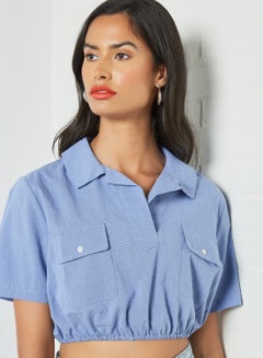 GHOSPELL Elastic Hem Crop Top Blue  - Image 4