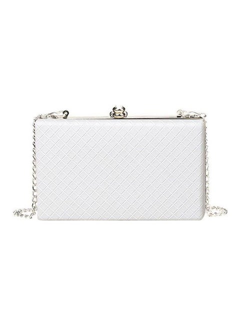 Checked Pattern Clutch Bag White/Silver