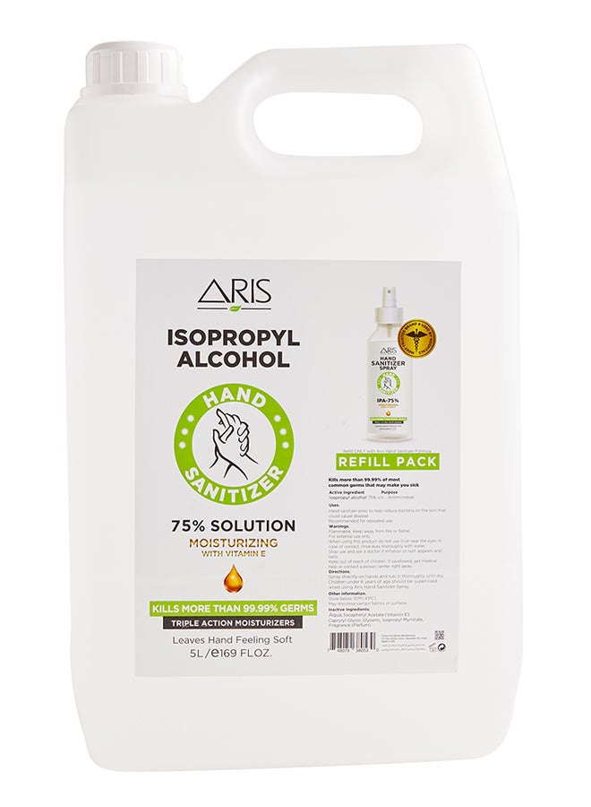 ARIS - Isopropyl Alcohol Hand Sanitizer 75% Solution Moisturizing With Vitamin E Clear 5Liters - Image 1